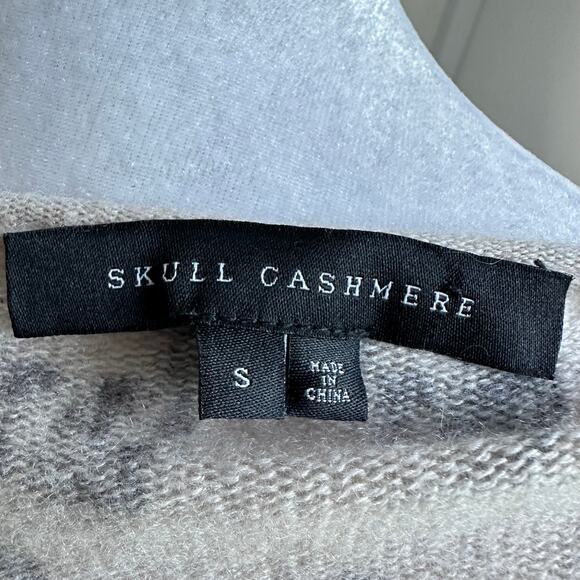 Skull Cashmere Sweater Small Pink Beige Skull Graphic 100% Cashmere Pullover - Picture 8 of 9